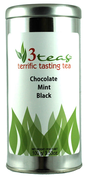 Chocolate Mint Black Tea - A rich, velvety blend of bold black tea with decadent chocolate and refreshing mint notes.